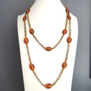 Long vintage glass and seed bead necklace